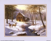 Log Cabin with Deer - Art Print by Marianne Caroselli | Movie Poster Prints from Posterazzi