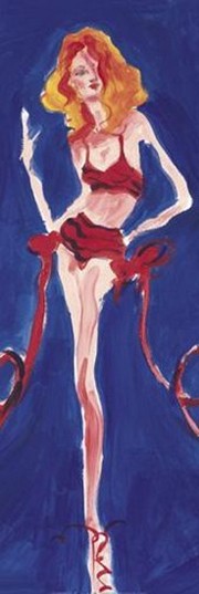 Cat Walk I (Red On Blue) - Art Print by Scherezade Garcia | Movie Poster Prints from Posterazzi