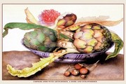 "Chinese Dish With Artichokes, a Rose and Strawberries" - Art Print by Giovanni Garzoni | Movie Poster Prints from Posterazzi