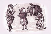 "Through the Looking Glass: Alice, Lion, Unicorn and Cake" - Art Print by John Tenniel | Movie Poster Prints from Posterazzi