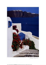 Geraniums with View of Santorini - Art Print by Yiorgos Depollas | Movie Poster Prints from Posterazzi