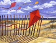 Beach Kites Red - mini - Art Print by Paul Brent | Movie Poster Prints from Posterazzi