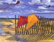 Beach Kites Yellow - mini - Art Print by Paul Brent | Movie Poster Prints from Posterazzi