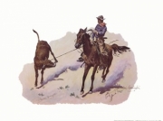 Cowboy Leading Calf - Art Print by Frederic Remington | Movie Poster Prints from Posterazzi