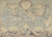 Bourgoin World Map (18th Century) 24 x 18 Poster Print
