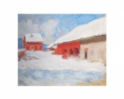 "Les maisons rouges a Bjoernegaard, Norvege, 1895" - Art Print by Claude Monet | Movie Poster Prints from Posterazzi