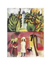 "Three Girls with a Dog in Front of the Garden Gate, 1913" - Art Print by August Macke | Movie Poster Prints from Posterazzi