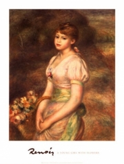 A Young Girl with Flowers - Art Print by Pierre-Auguste Renoir | Movie Poster Prints from Posterazzi