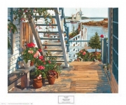 "John Atwater - Blue Stair and Begonias, 1987 Size 16x20" - Art Print by John Atwater | Movie Poster Prints from Posterazzi