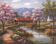 Covered Bridge in Spring - Art Print by Sung Kim | Movie Poster Prints from Posterazzi