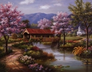Covered Bridge in Spring - Art Print by Sung Kim | Movie Poster Prints from Posterazzi