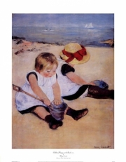 Mary Cassatt Children Playing On The Beach 26.00 x 33.50 Poster Print