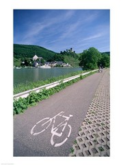 Cycle, Bicycle Path and Two Cyclists, Town View, Beilstein, Mosel Valley, Rhineland, Germany - Art Print | Poster Prints from Posterazzi